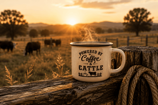 Coffee and Cattle Coffee Mug | Vintage Logo - Just Us Flynn’s