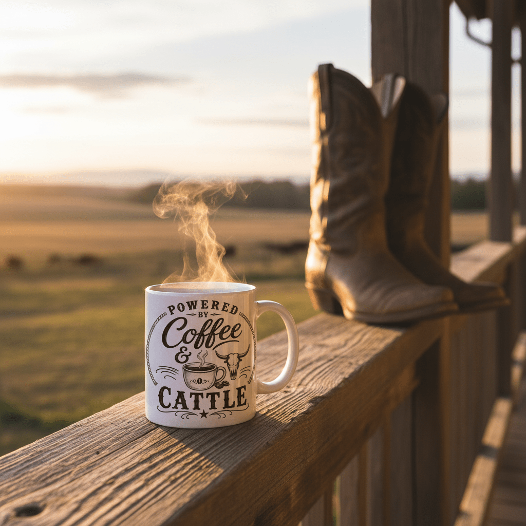 Coffee & Cattle Coffee Mug | Western Skull - Just Us Flynn’s
