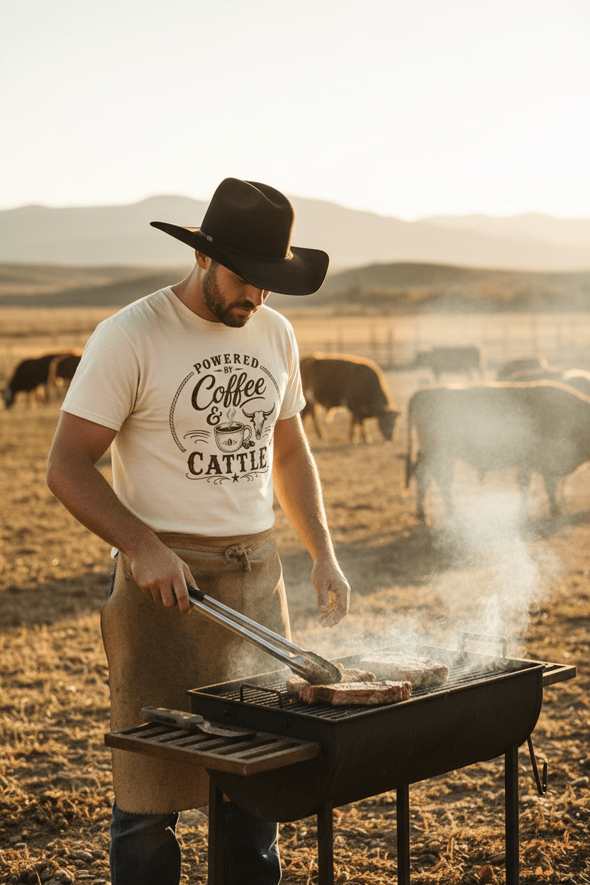 Coffee & Cattle T-Shirt | Western Skull - Just Us Flynn’s