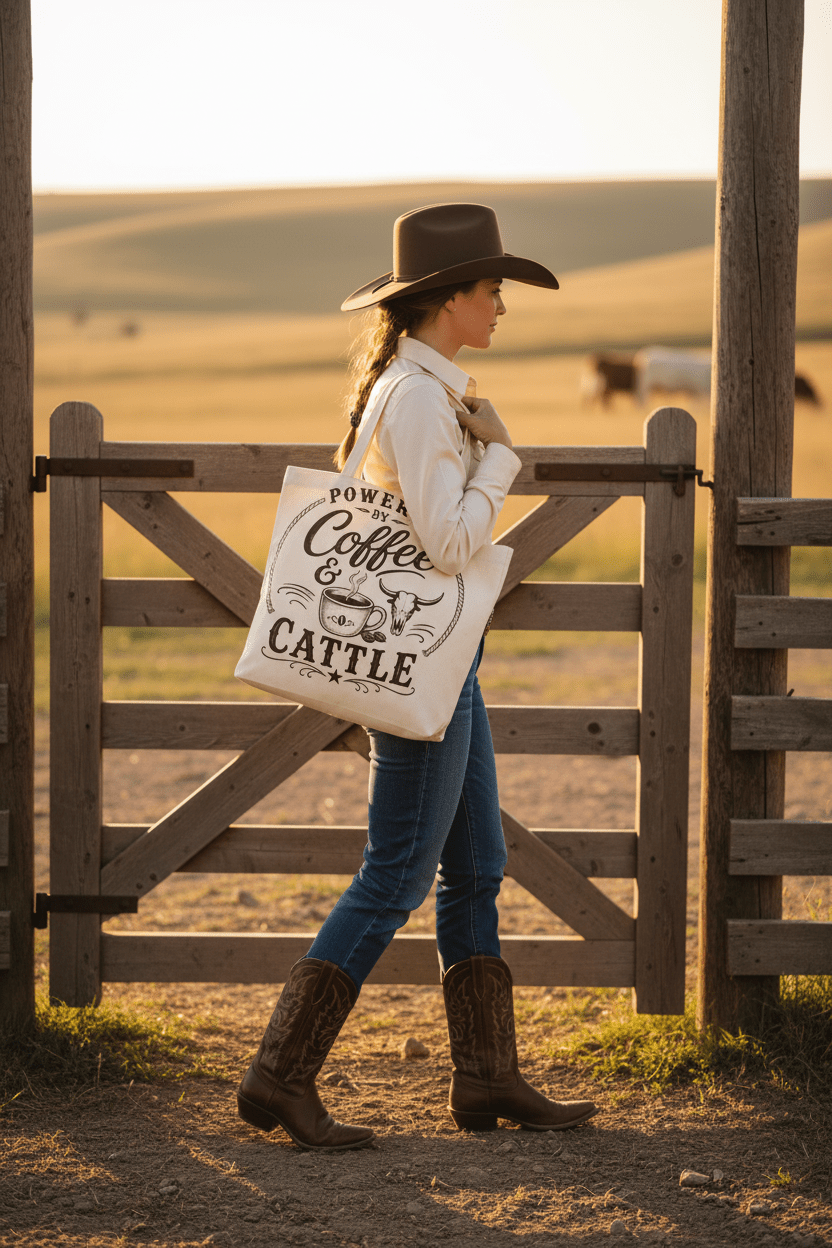 Coffee & Cattle Tote Bag | Western Skull - Just Us Flynn’s