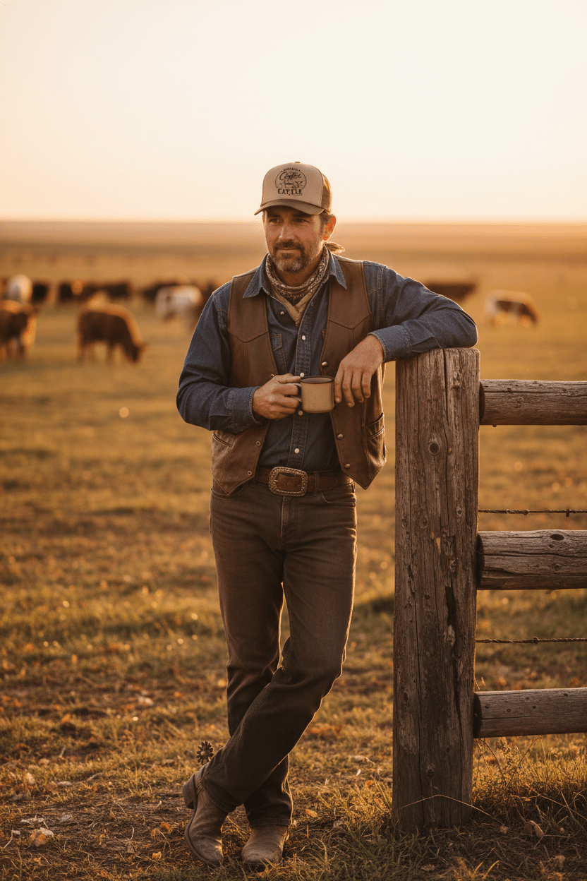 Coffee & Cattle Trucker Hat | Western Skull - Just Us Flynn’s