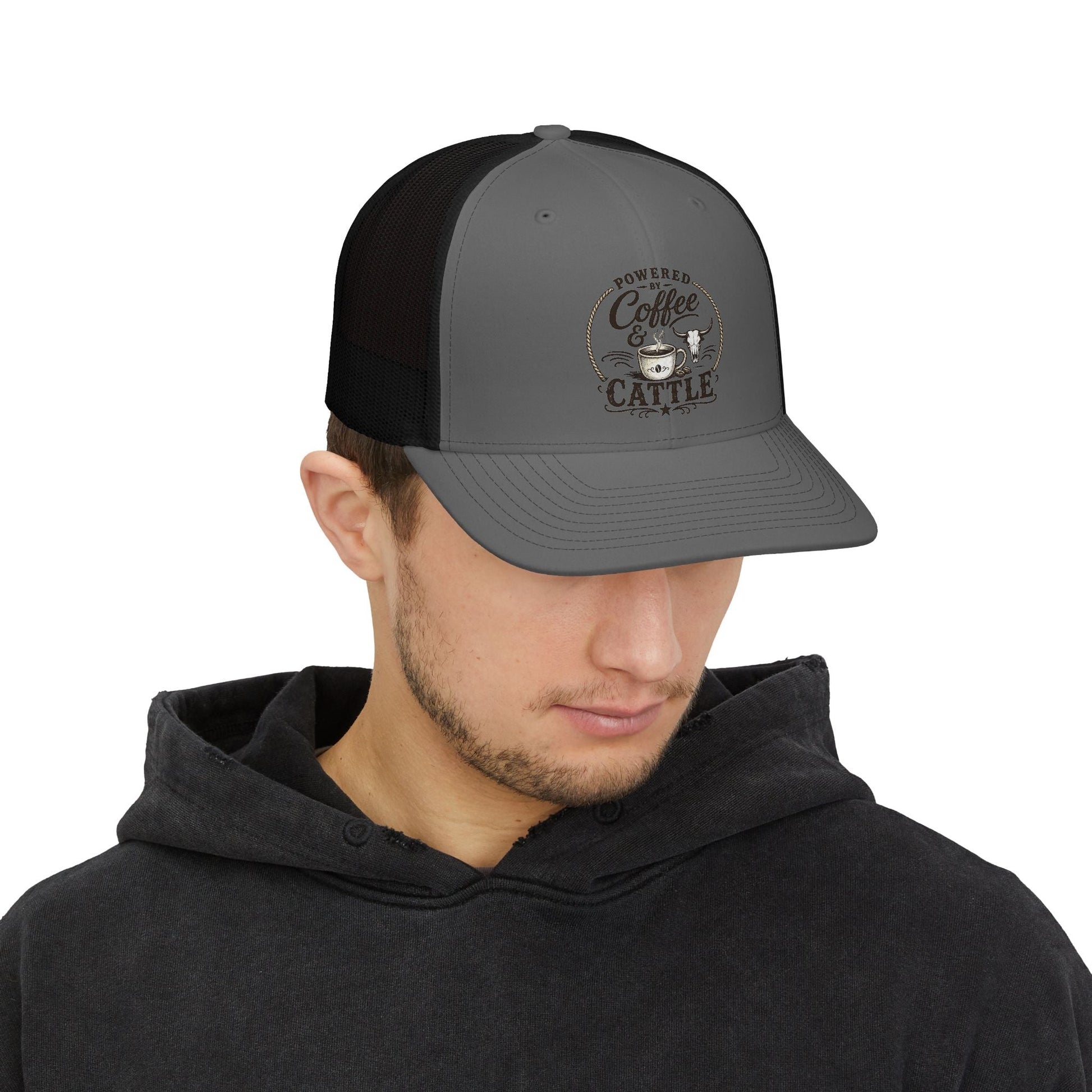 Coffee & Cattle Trucker Hat | Western Skull - Just Us Flynn’s