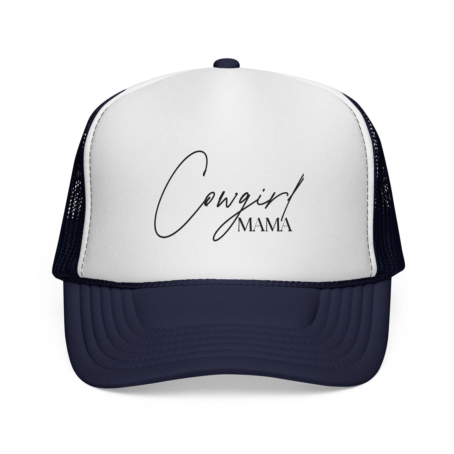 Cowgirl Mama Trucker Cap — Script Logo Mesh Baseball Hat for Moms - Just Us Flynn’s