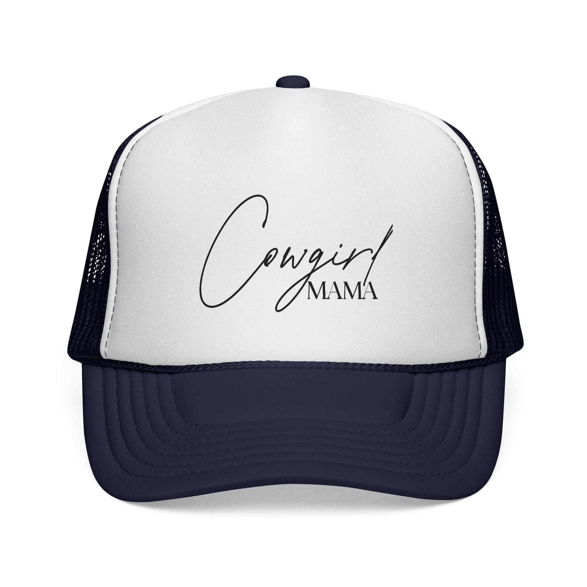 Cowgirl Mama Trucker Cap — Script Logo Mesh Baseball Hat for Moms - Just Us Flynn’s