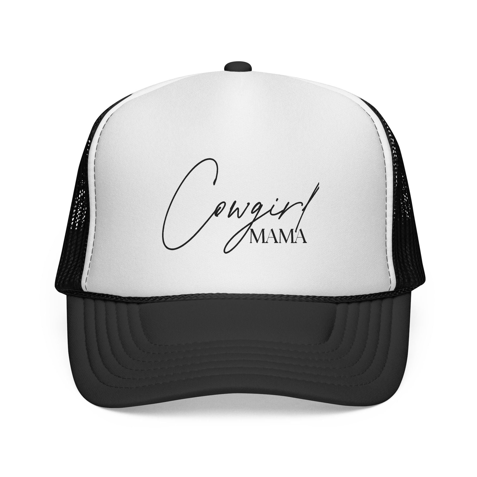 Cowgirl Mama Trucker Cap — Script Logo Mesh Baseball Hat for Moms - Just Us Flynn’s