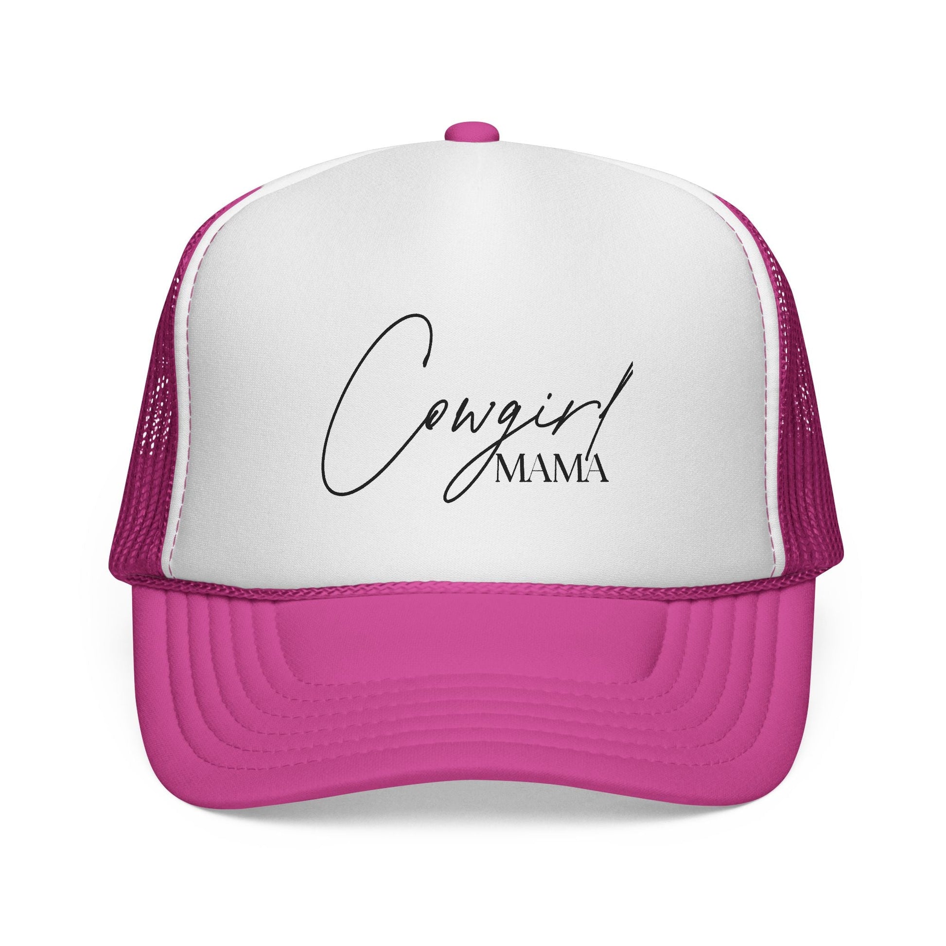 Cowgirl Mama Trucker Cap — Script Logo Mesh Baseball Hat for Moms - Just Us Flynn’s