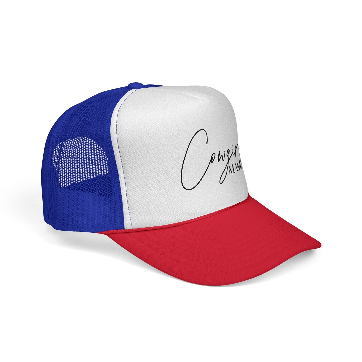 Cowgirl Mama Trucker Cap — Script Logo Mesh Baseball Hat for Moms - Just Us Flynn’s