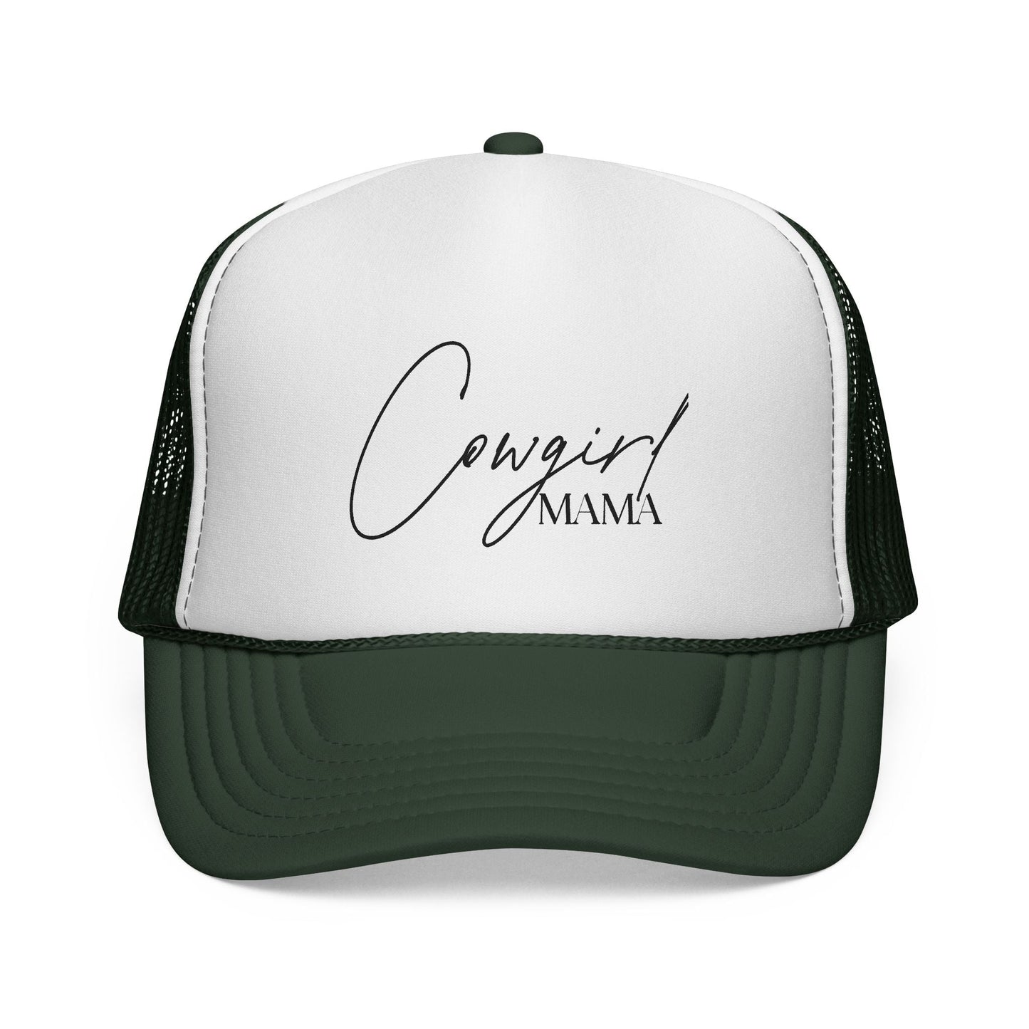 Cowgirl Mama Trucker Cap — Script Logo Mesh Baseball Hat for Moms - Just Us Flynn’s