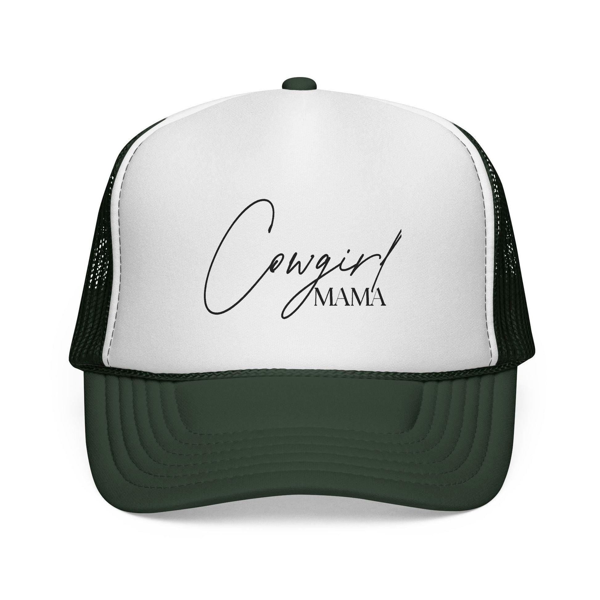Cowgirl Mama Trucker Cap — Script Logo Mesh Baseball Hat for Moms - Just Us Flynn’s