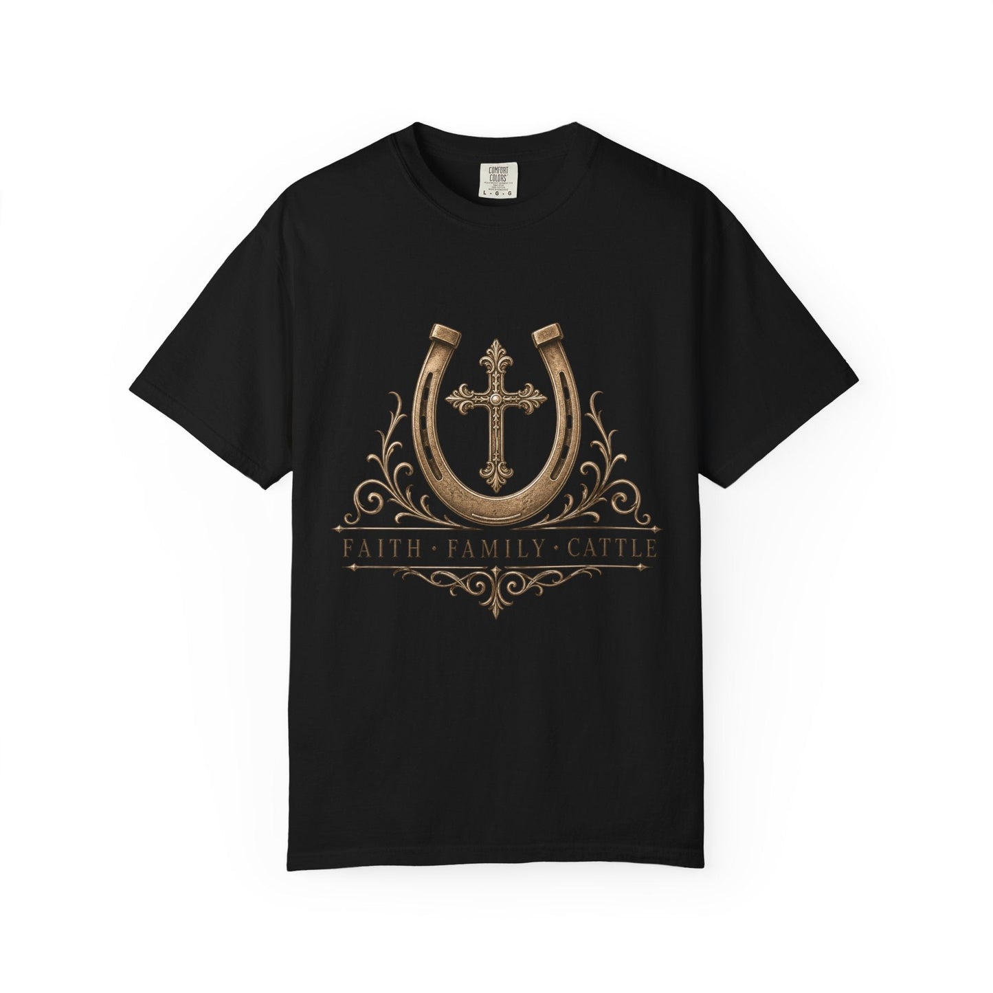 Faith Family Cattle Front T-Shirt - Just Us Flynn’s