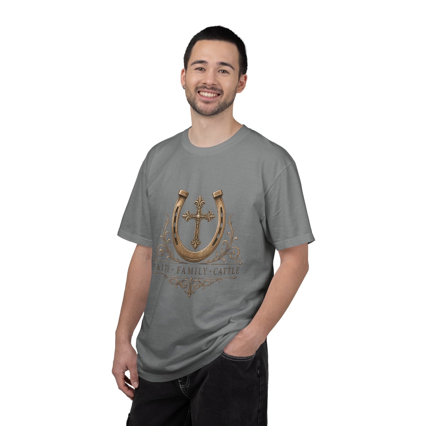 Faith Family Cattle Front T-Shirt - Just Us Flynn’s