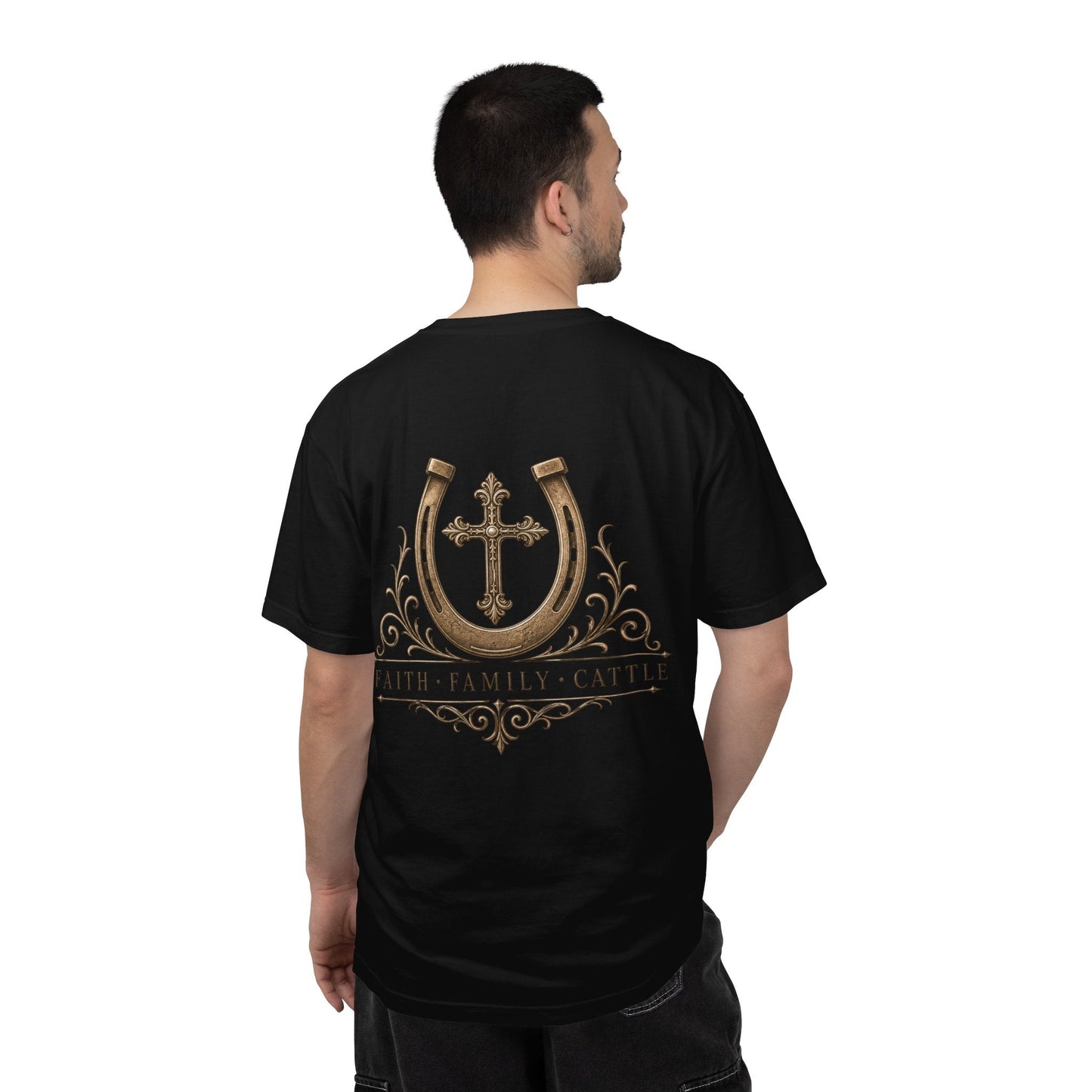 Faith Family Cattle Front/Back T-Shirt - Just Us Flynn’s