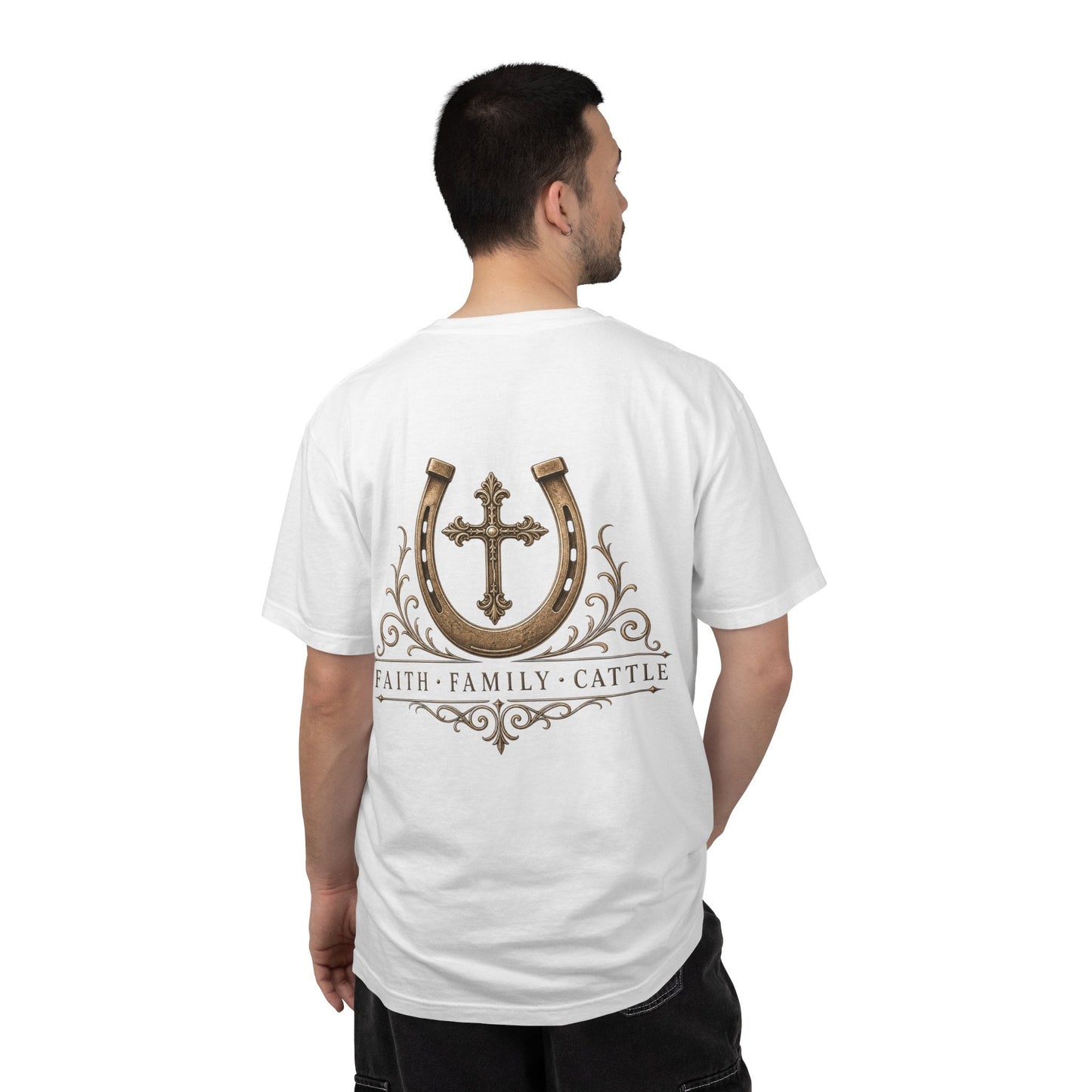 Faith Family Cattle Front/Back T-Shirt - Just Us Flynn’s