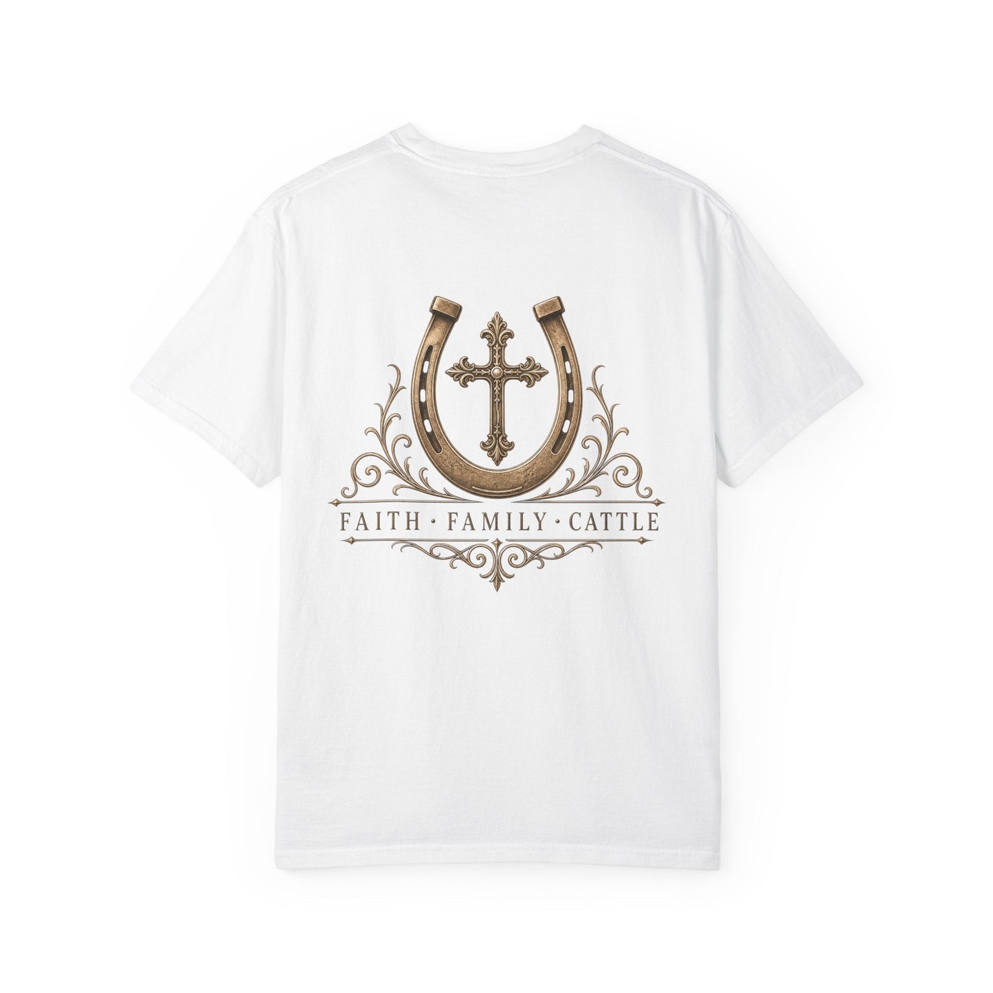 Faith Family Cattle Front/Back T-Shirt - Just Us Flynn’s