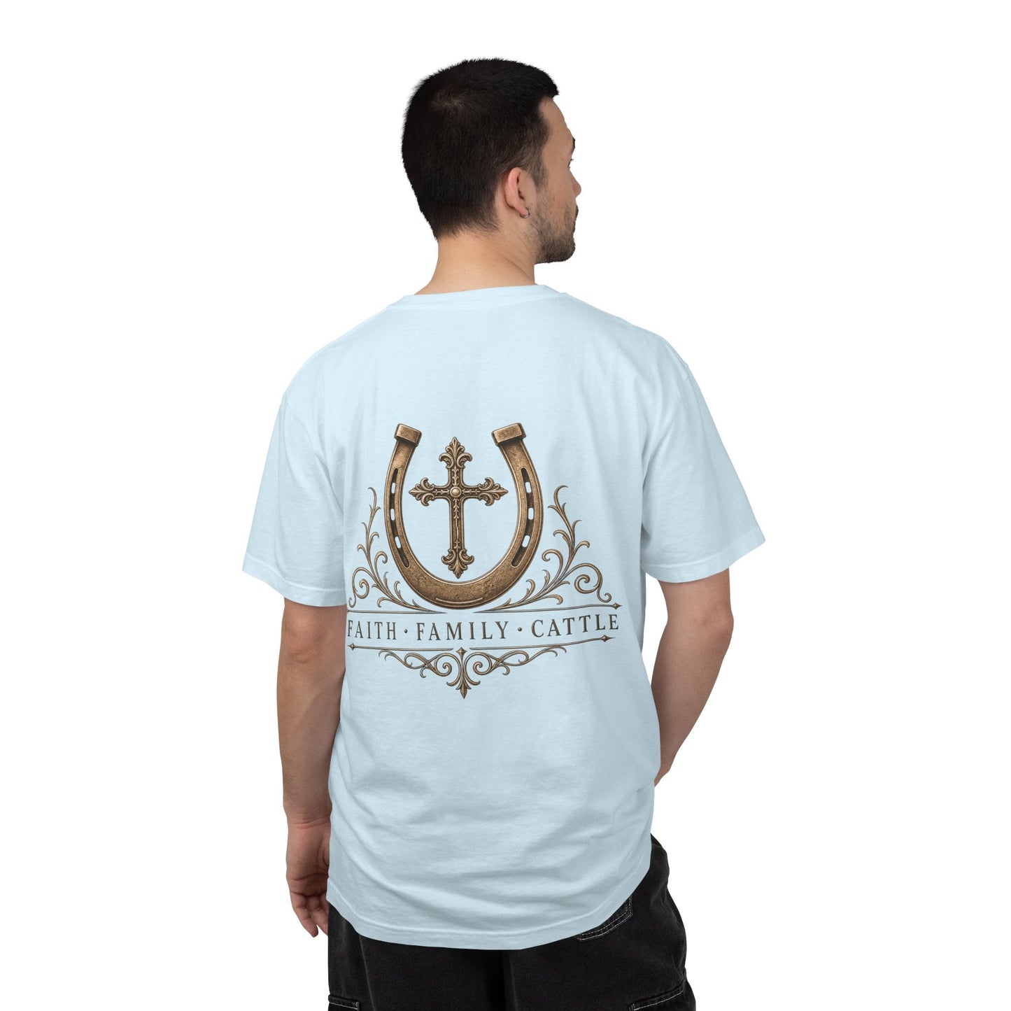 Faith Family Cattle Front/Back T-Shirt - Just Us Flynn’s