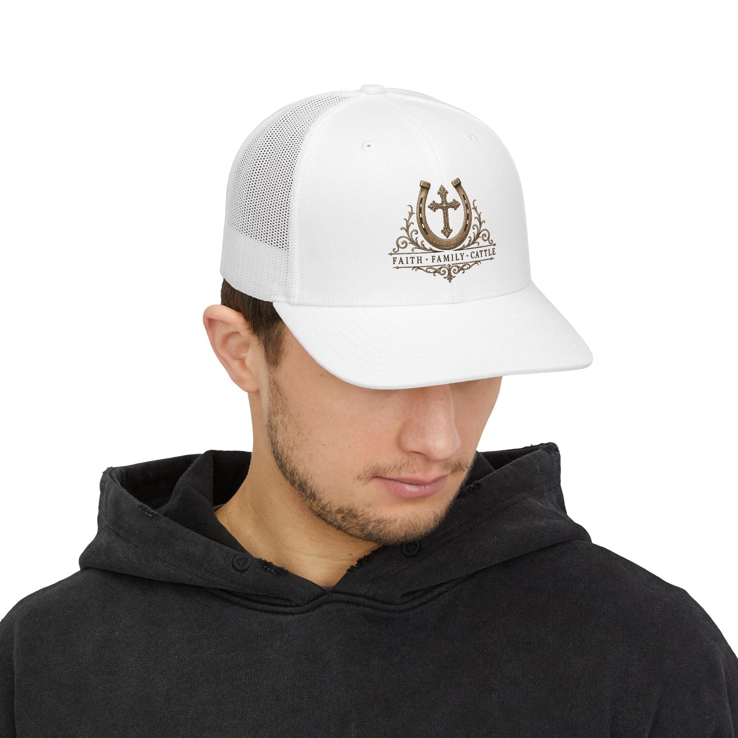 Faith Family Cattle Trucker Hat - Just Us Flynn’s